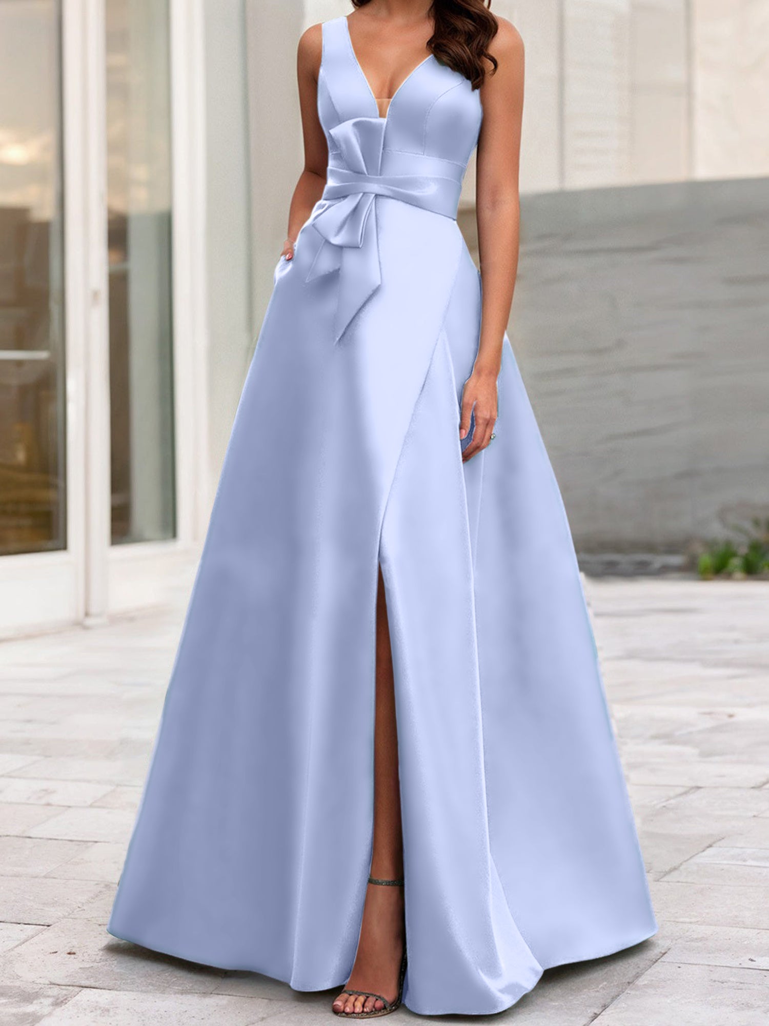 V-Neck Sleeveless A-Line Princess Mother Of The Bride Dress With Side Split-BMbridal