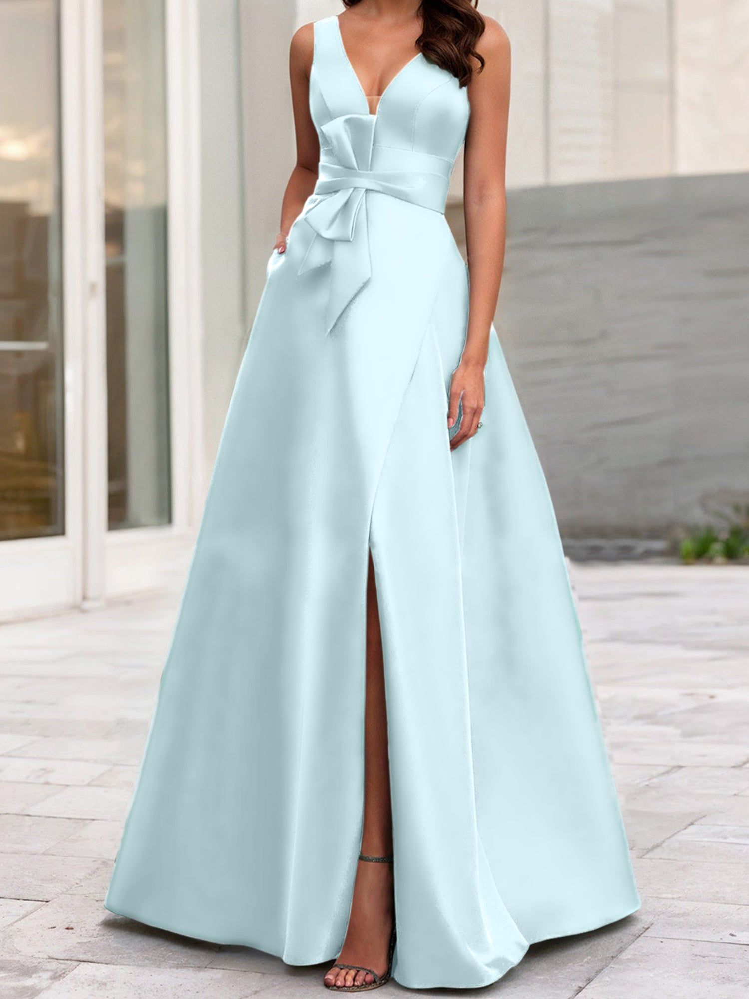 V-Neck Sleeveless A-Line Princess Mother Of The Bride Dress With Side Split-BMbridal