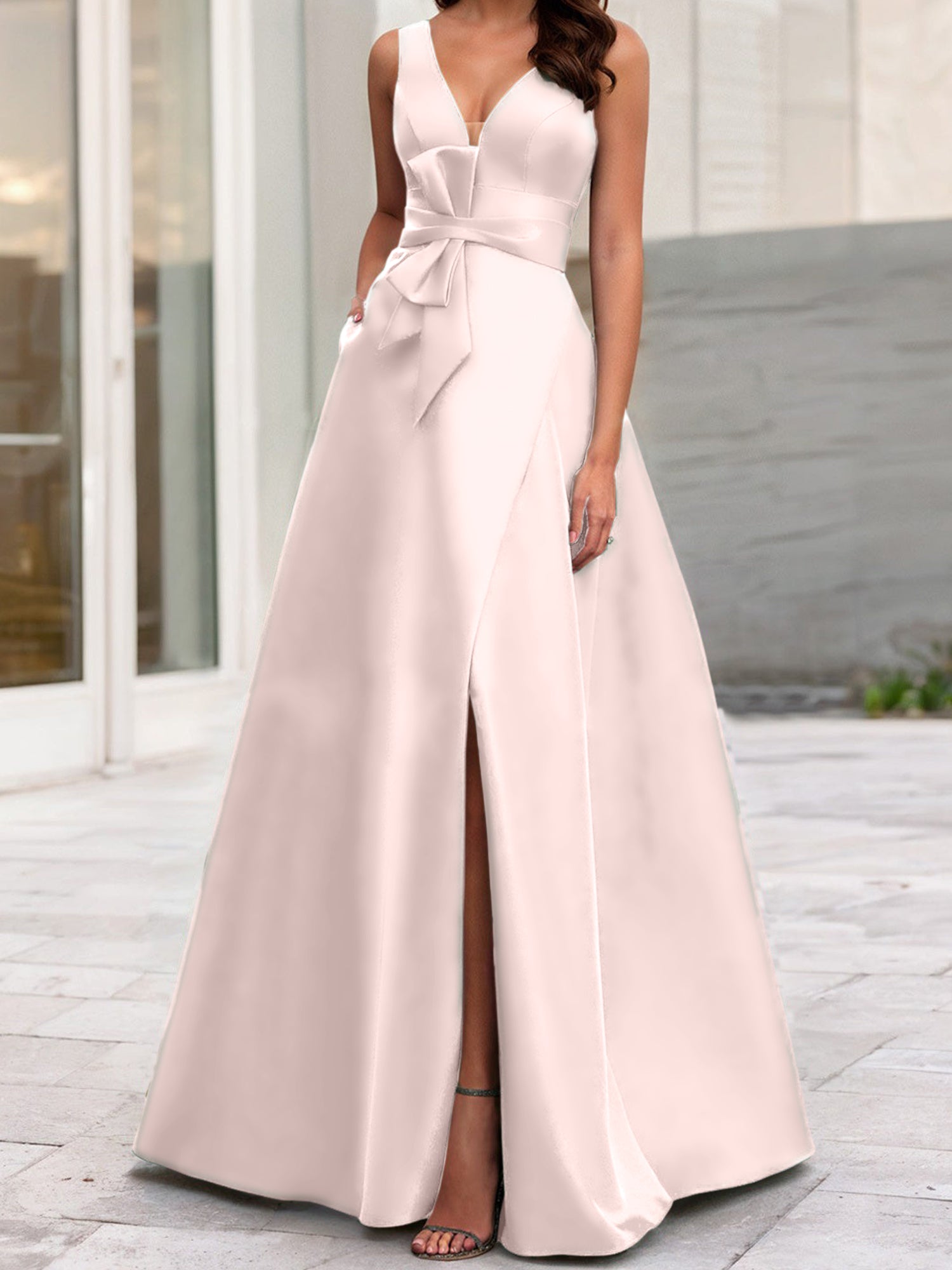 V-Neck Sleeveless A-Line Princess Mother Of The Bride Dress With Side Split-BMbridal