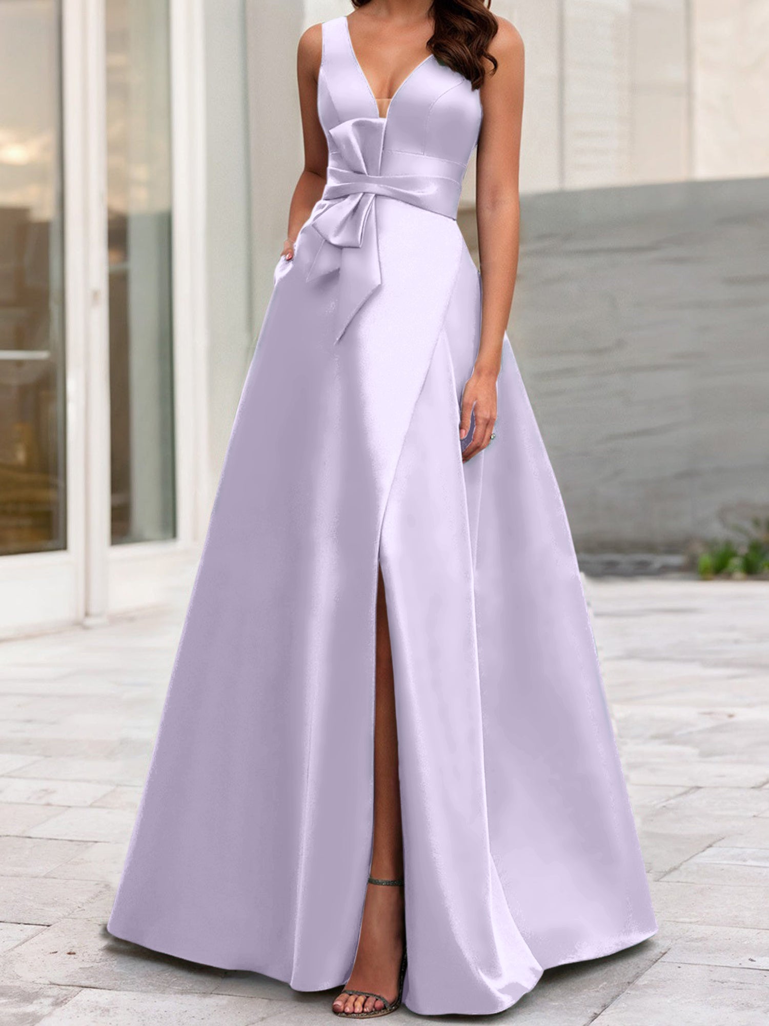 V-Neck Sleeveless A-Line Princess Mother Of The Bride Dress With Side Split-BMbridal
