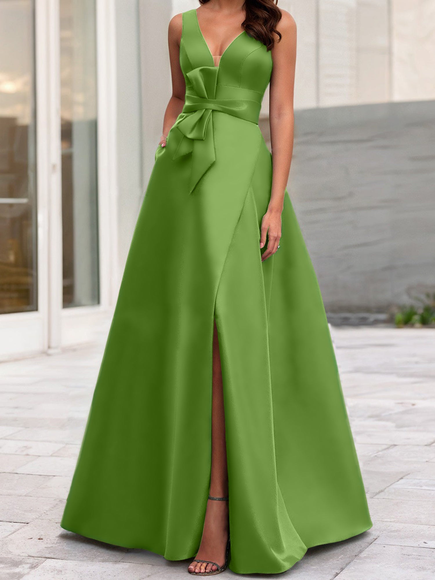 V-Neck Sleeveless A-Line Princess Mother Of The Bride Dress With Side Split-BMbridal
