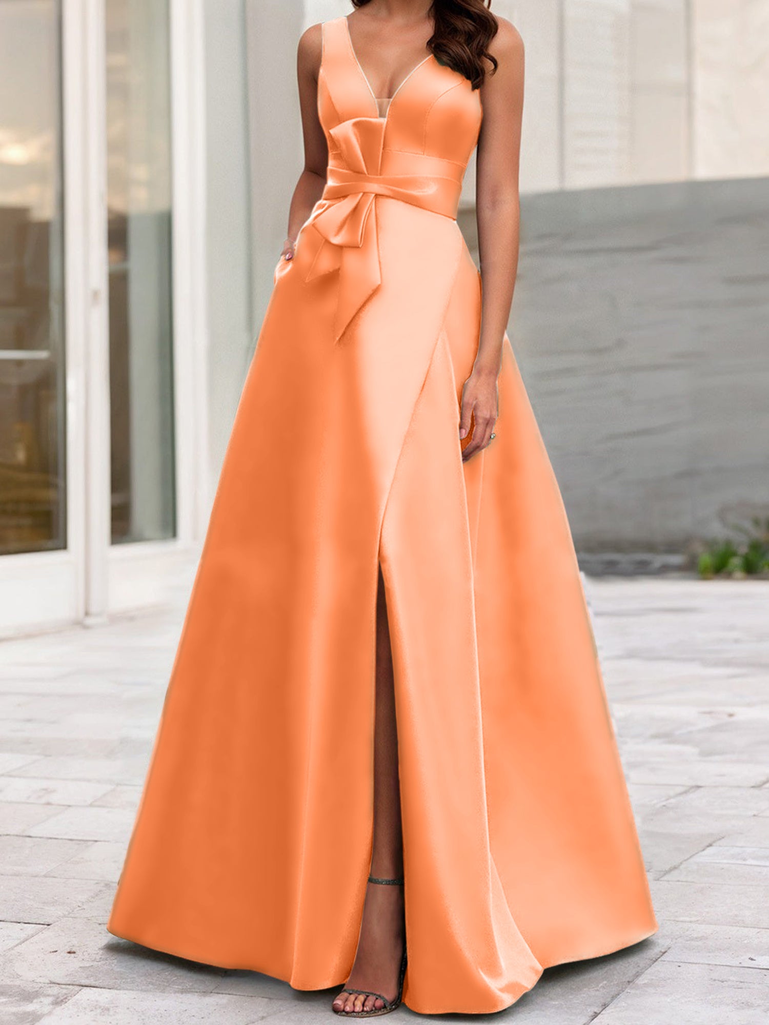 V-Neck Sleeveless A-Line Princess Mother Of The Bride Dress With Side Split-BMbridal