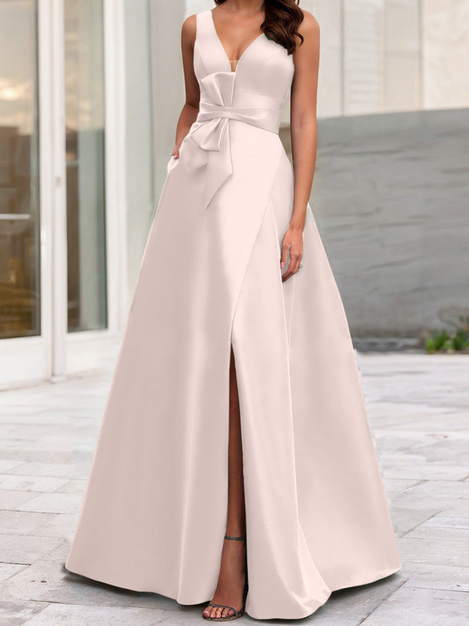 V-Neck Sleeveless A-Line Princess Mother Of The Bride Dress With Side Split-BMbridal
