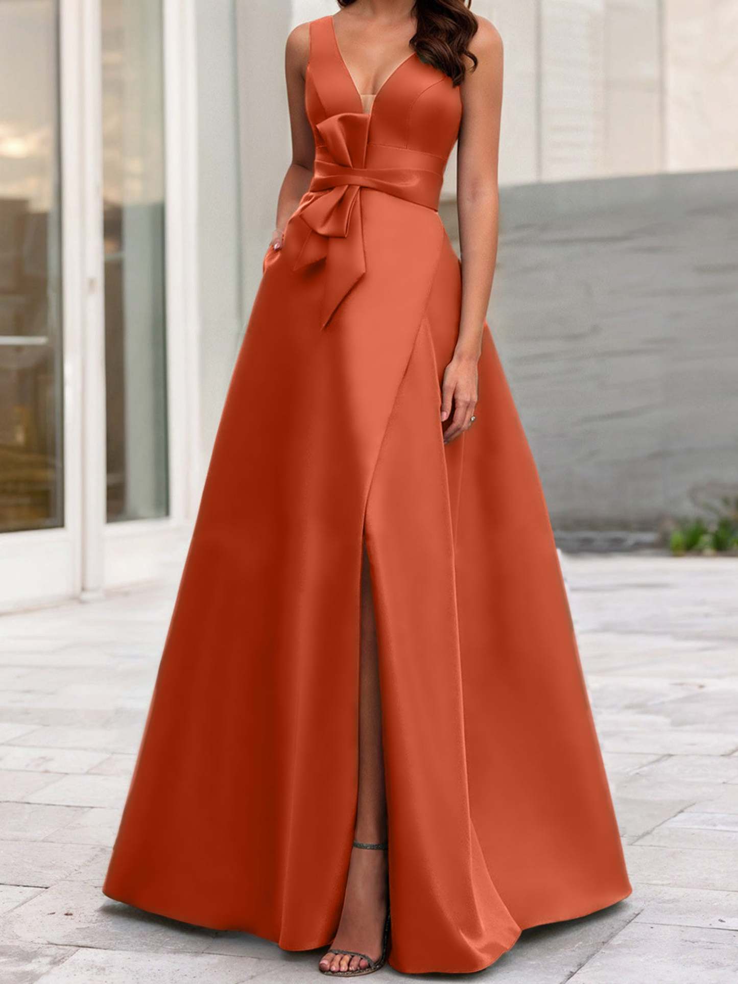 V-Neck Sleeveless A-Line Princess Mother Of The Bride Dress With Side Split-BMbridal