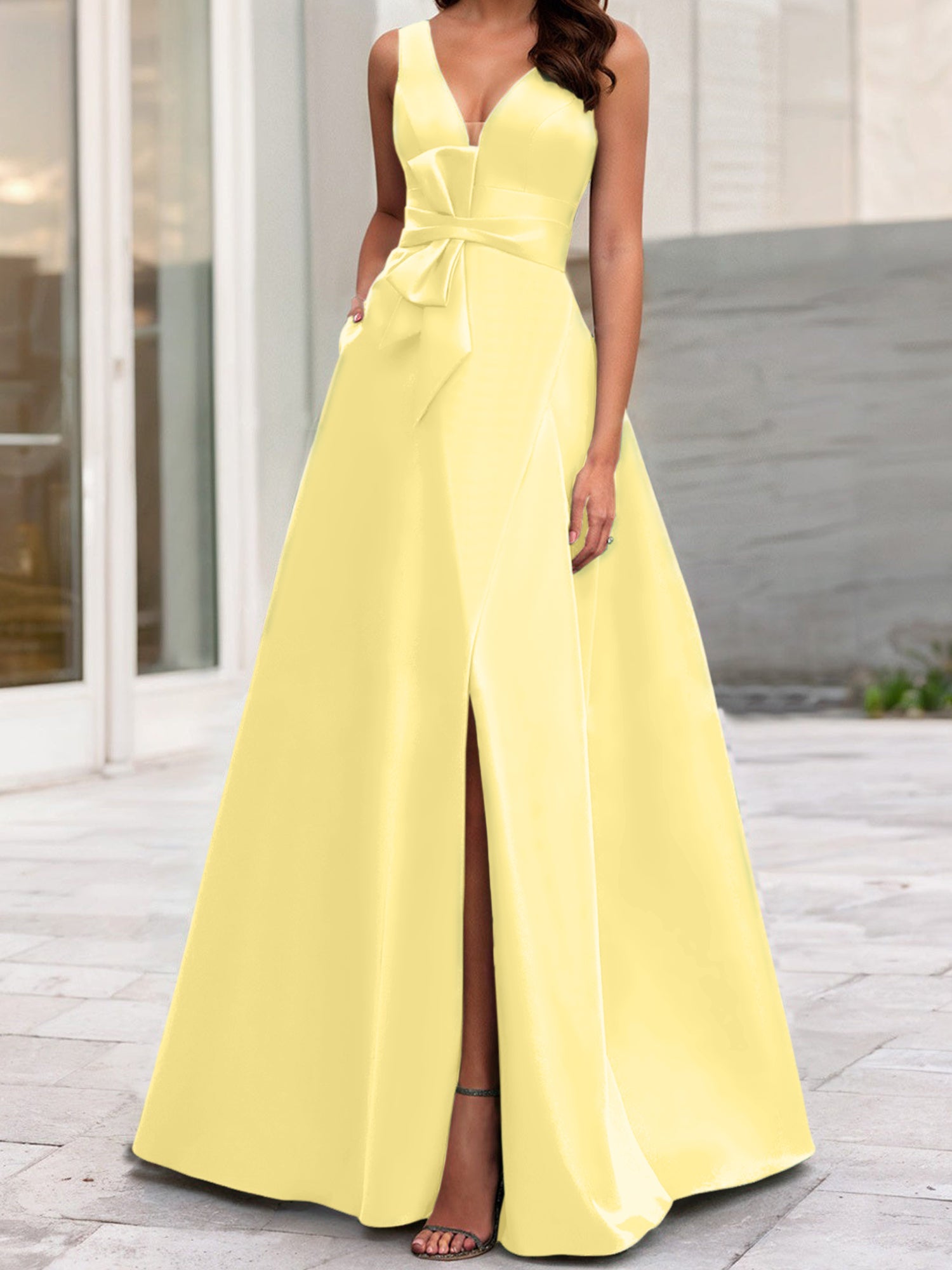 V-Neck Sleeveless A-Line Princess Mother Of The Bride Dress With Side Split-BMbridal