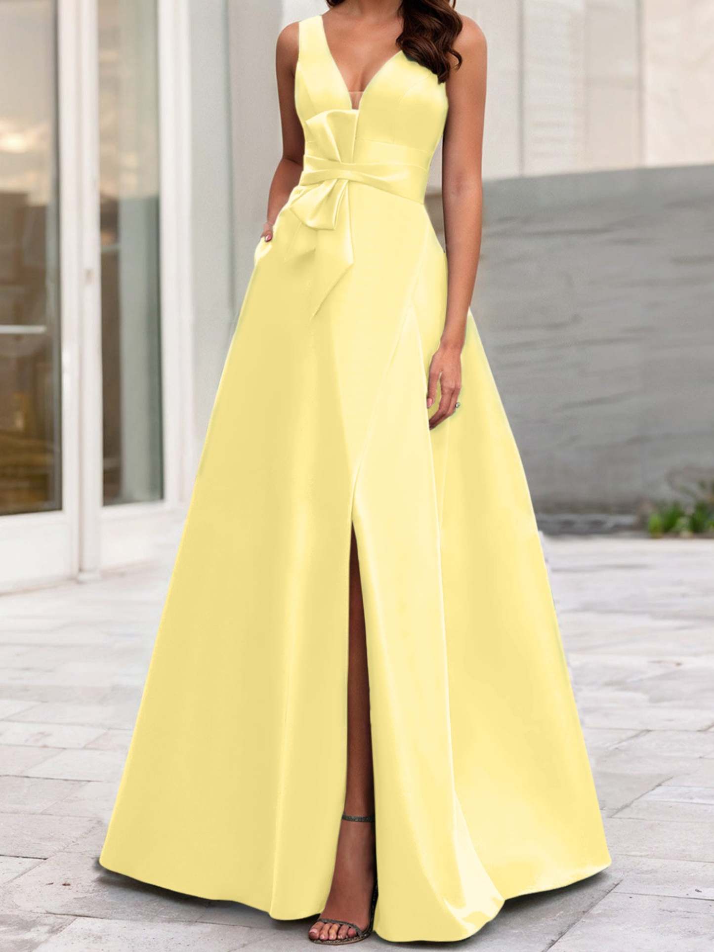 V-Neck Sleeveless A-Line Princess Mother Of The Bride Dress With Side Split-BMbridal
