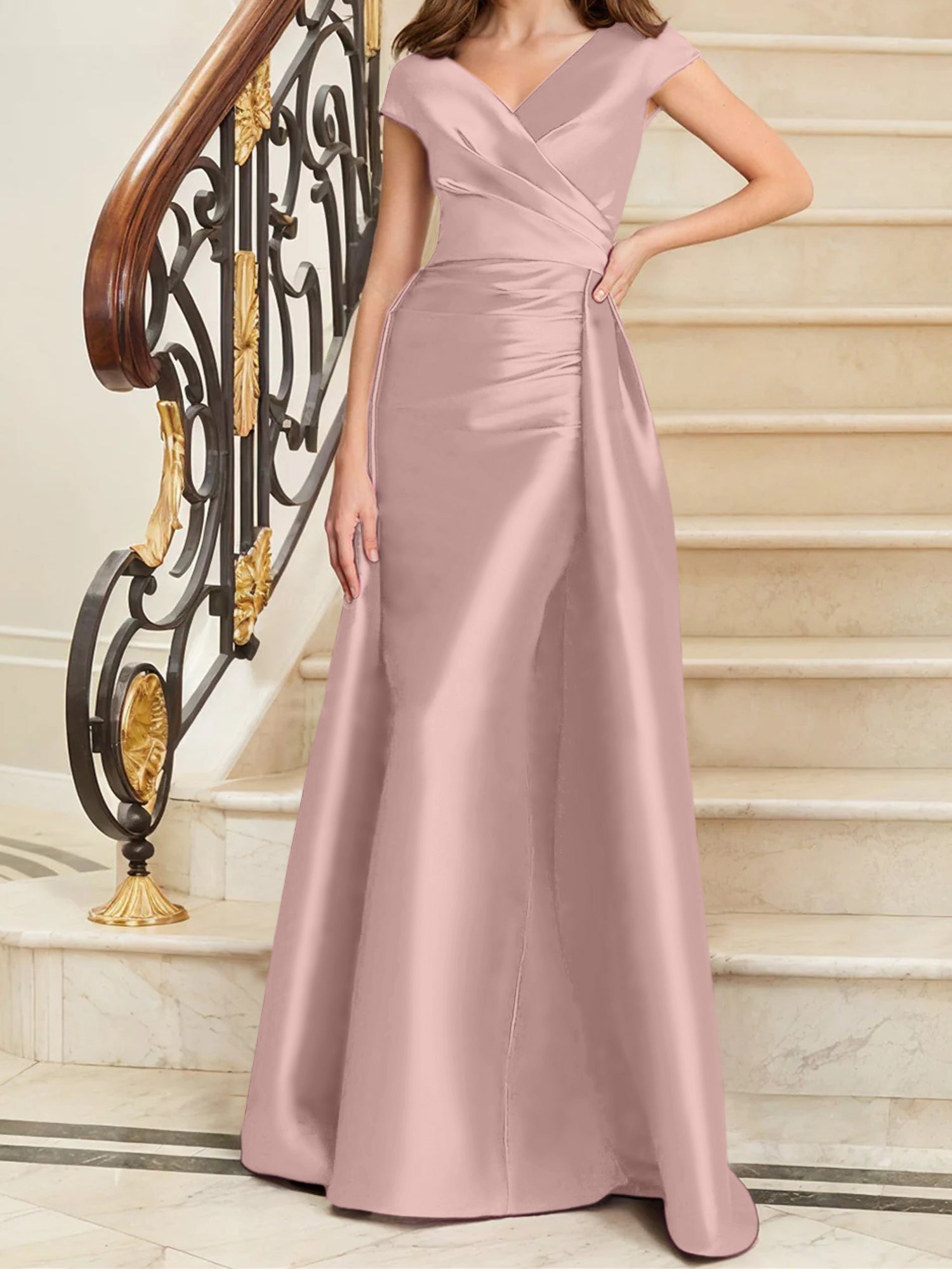 Sleeveless Satin V-Neck Sheath Dress for the Mother of the Bride-BMbridal