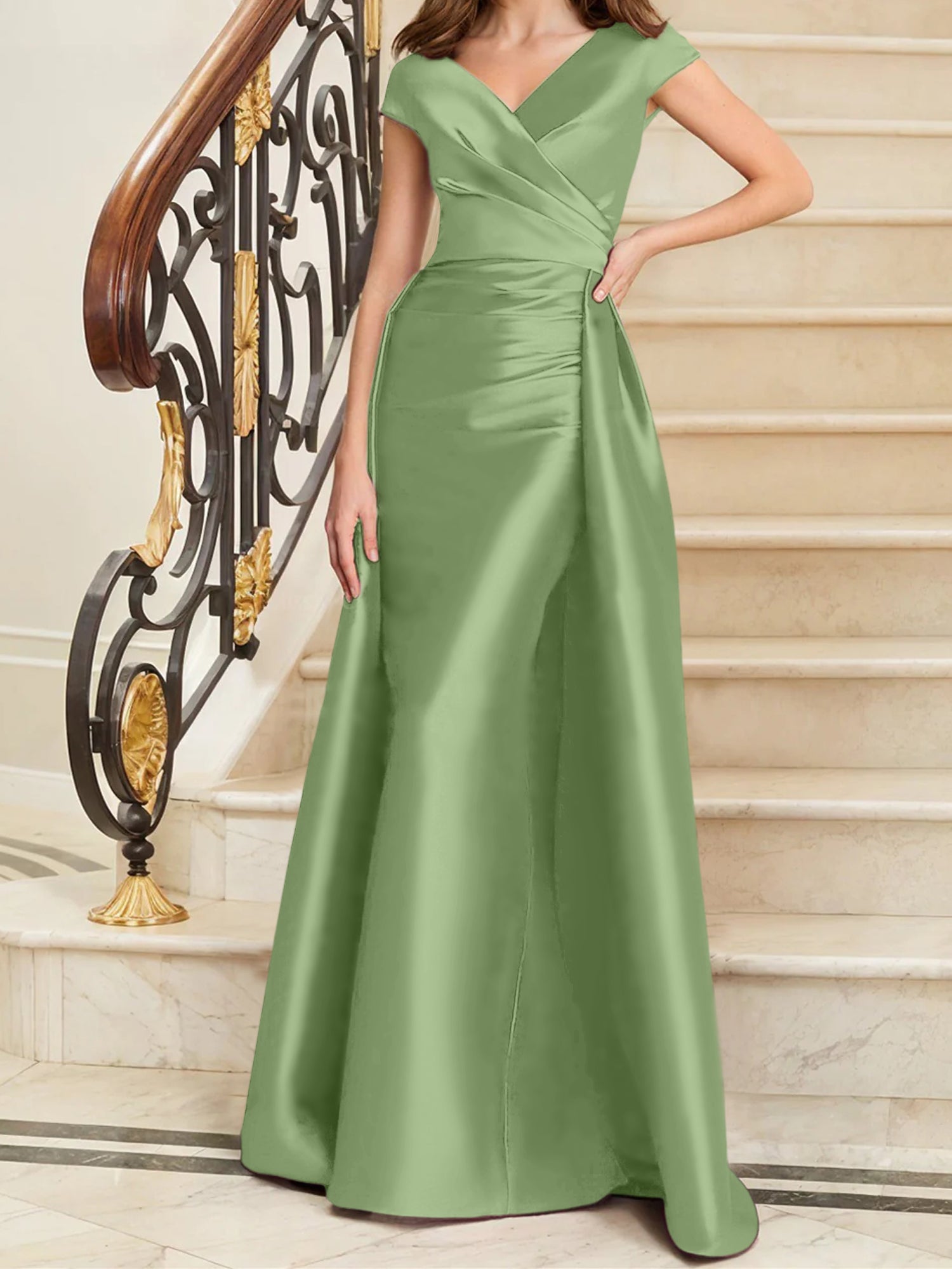 Sleeveless Satin V-Neck Sheath Dress for the Mother of the Bride-BMbridal