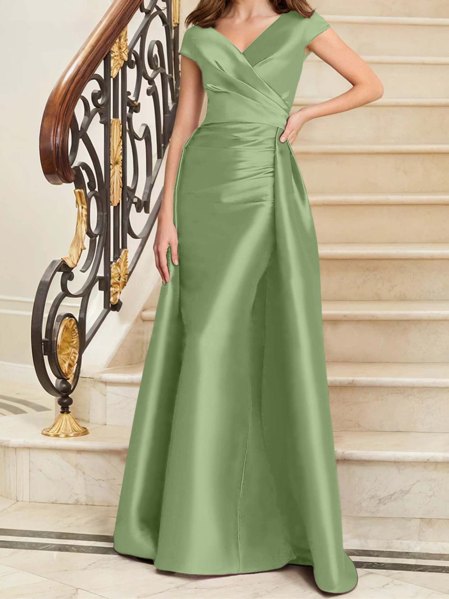 Sleeveless Satin V-Neck Sheath Dress for the Mother of the Bride-BMbridal