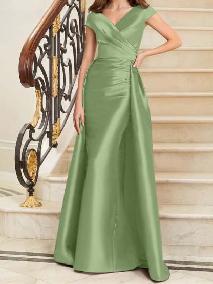 Sleeveless Satin V-Neck Sheath Dress for the Mother of the Bride-BMbridal