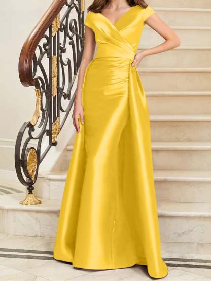 Sleeveless Satin V-Neck Sheath Dress for the Mother of the Bride-BMbridal