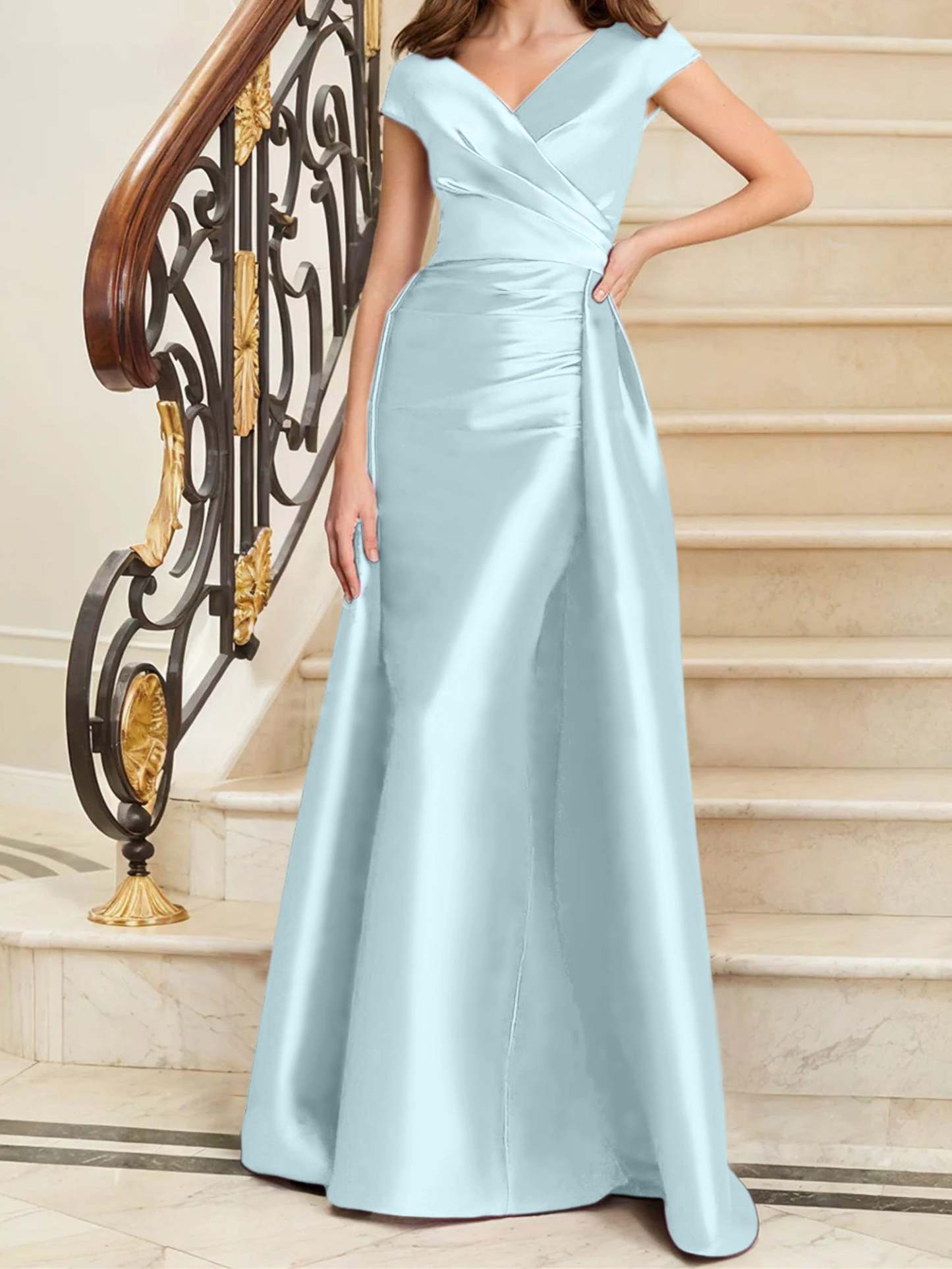 Sleeveless Satin V-Neck Sheath Dress for the Mother of the Bride-BMbridal
