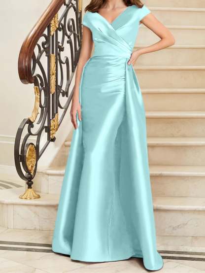 Sleeveless Satin V-Neck Sheath Dress for the Mother of the Bride-BMbridal
