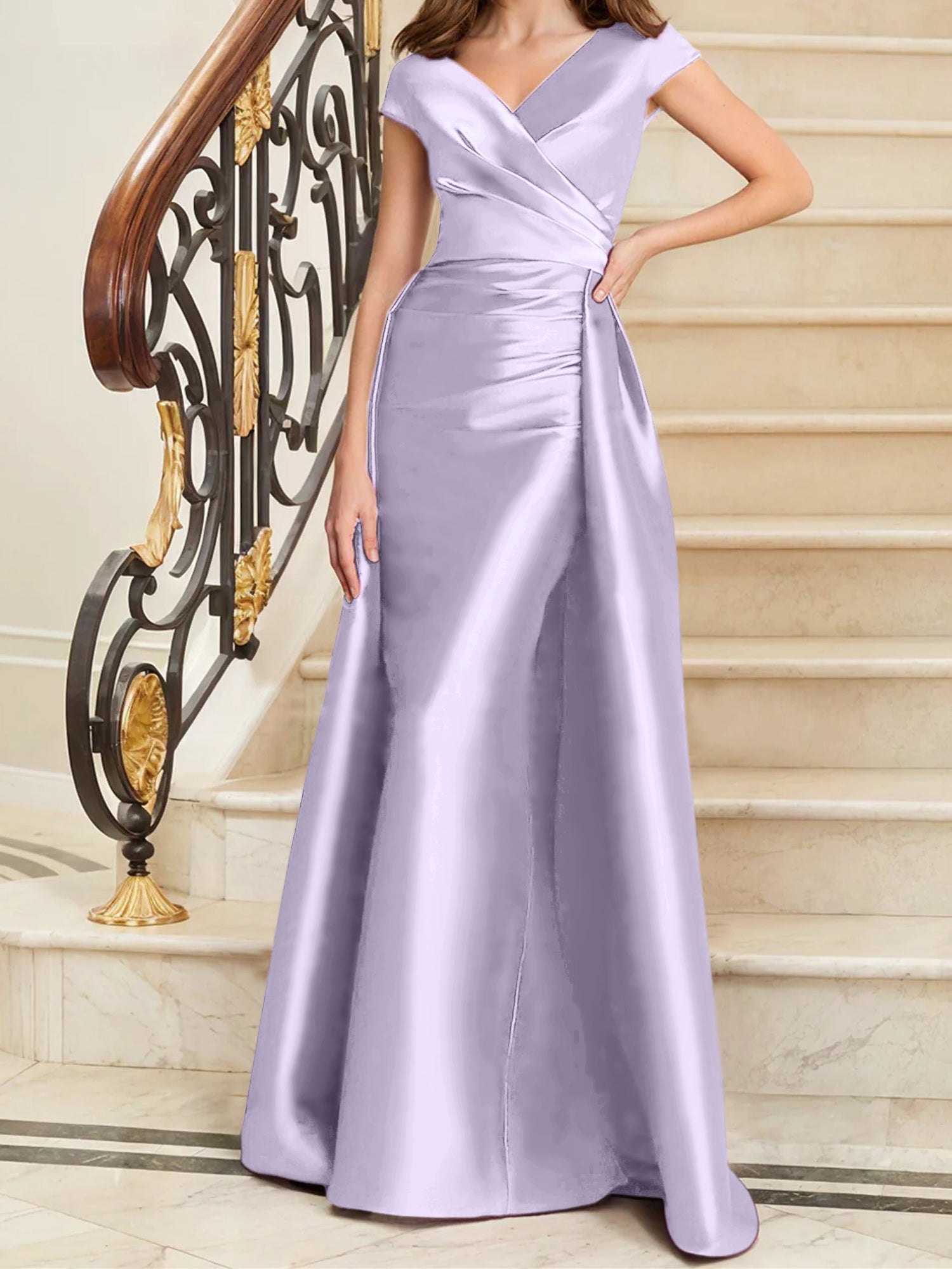 Sleeveless Satin V-Neck Sheath Dress for the Mother of the Bride-BMbridal