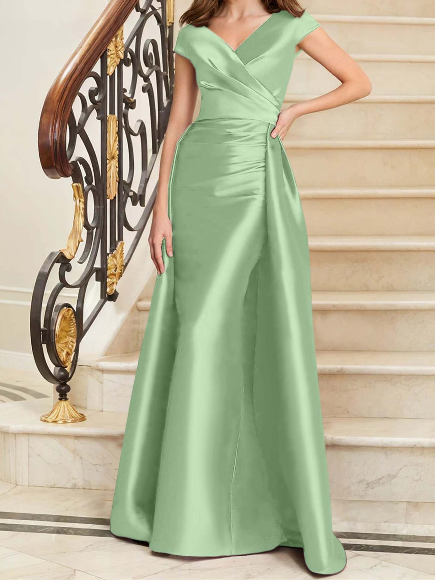 Sleeveless Satin V-Neck Sheath Dress for the Mother of the Bride-BMbridal