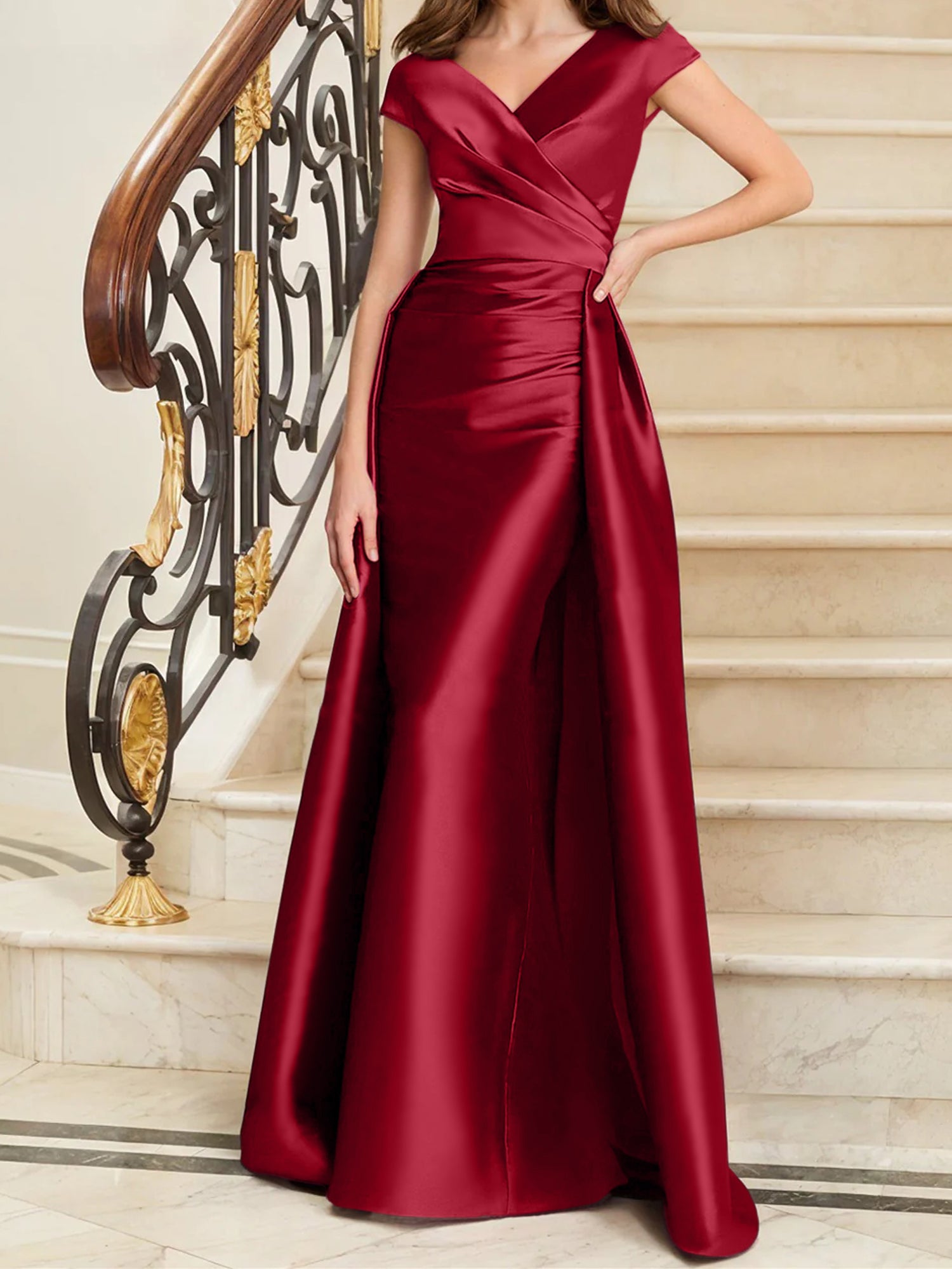 Sleeveless Satin V-Neck Sheath Dress for the Mother of the Bride-BMbridal