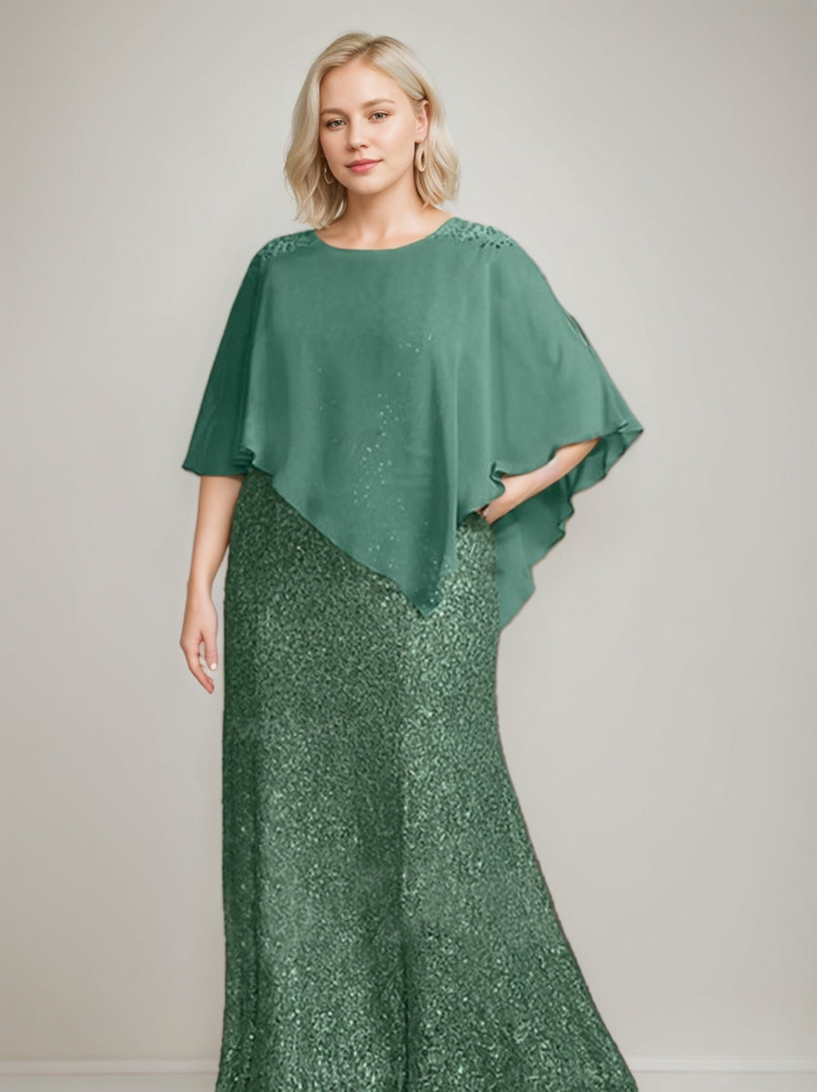 Luxurious Plus Size Mother of the Bride Chiffon Dress with Beading Sequins Scoop Neck and Floor-Length