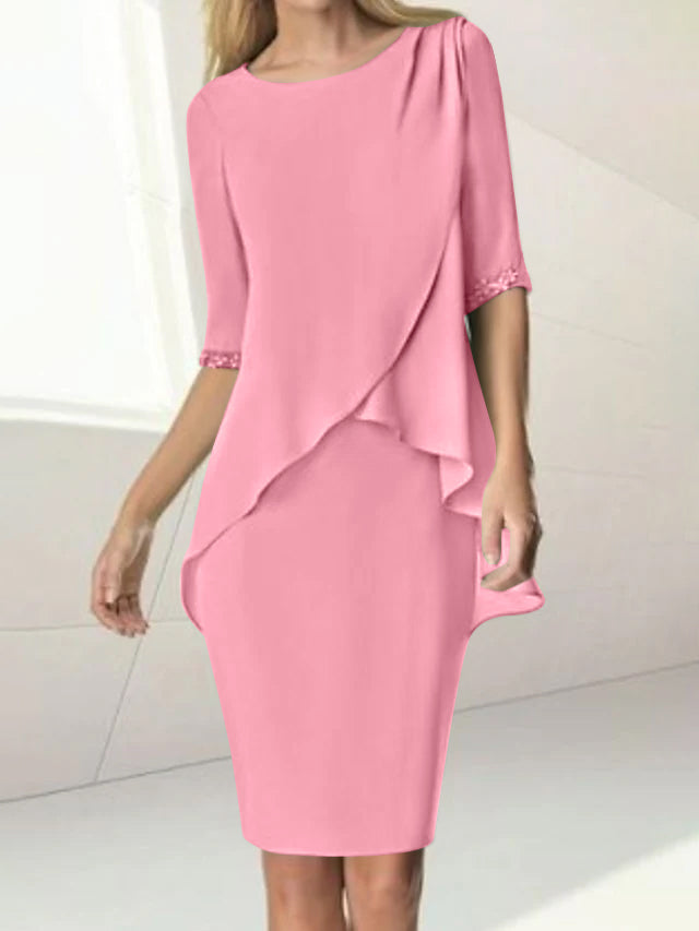 Knee-Length Beaded Sheath Dress with Ruching for the Mother of the Bride-BMbridal