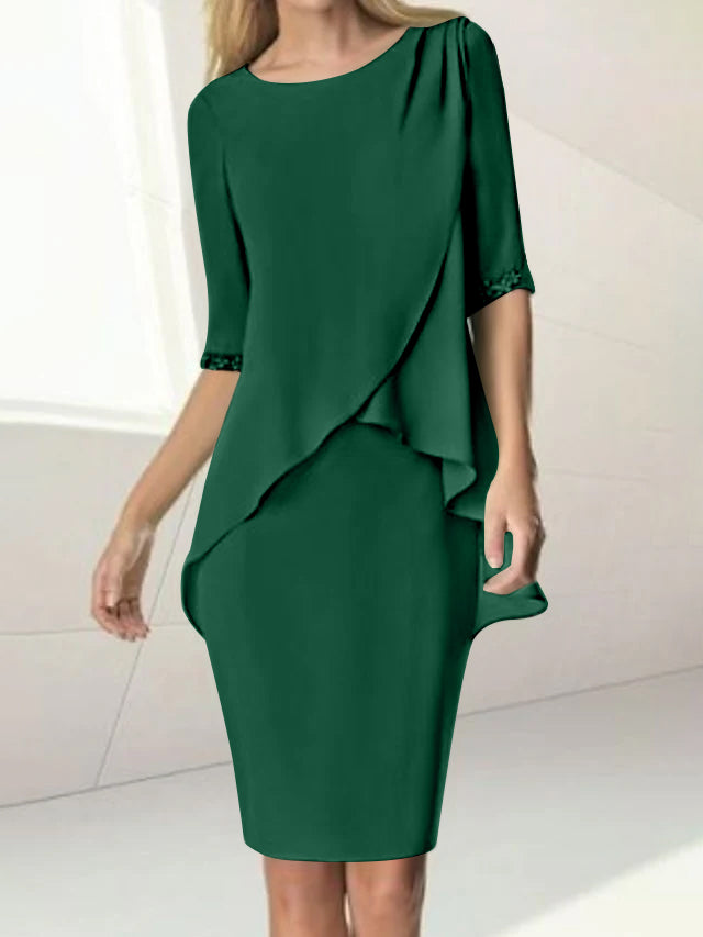 Knee-Length Beaded Sheath Dress with Ruching for the Mother of the Bride-BMbridal