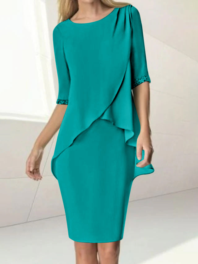Knee-Length Beaded Sheath Dress with Ruching for the Mother of the Bride-BMbridal