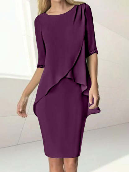 Knee-Length Beaded Sheath Dress with Ruching for the Mother of the Bride-BMbridal