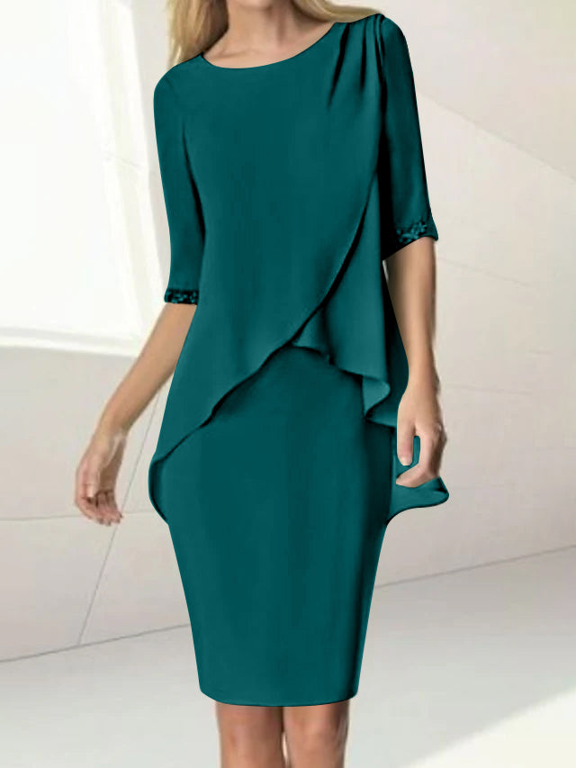 Knee-Length Beaded Sheath Dress with Ruching for the Mother of the Bride-BMbridal