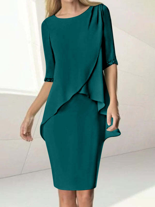 Knee-Length Beaded Sheath Dress with Ruching for the Mother of the Bride-BMbridal