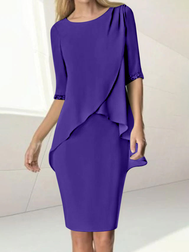 Knee-Length Beaded Sheath Dress with Ruching for the Mother of the Bride-BMbridal