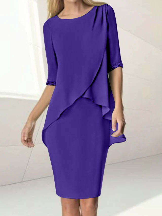 Knee-Length Beaded Sheath Dress with Ruching for the Mother of the Bride-BMbridal
