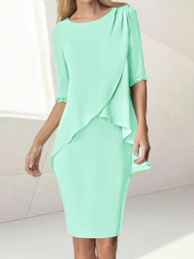 Knee-Length Beaded Sheath Dress with Ruching for the Mother of the Bride-BMbridal