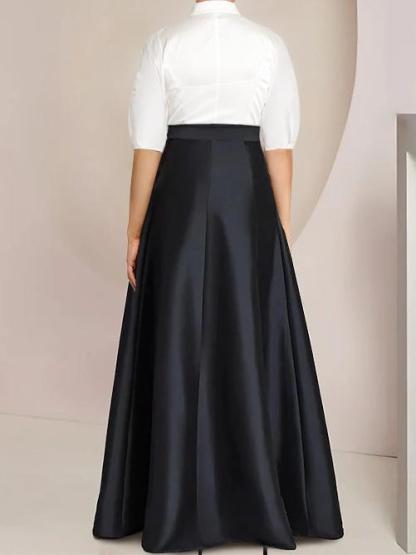 Princess A-Line Shirt Collar Floor-Length Plus Size Mother of the Bride 2-Piece Dress with Bowknot-BMbridal