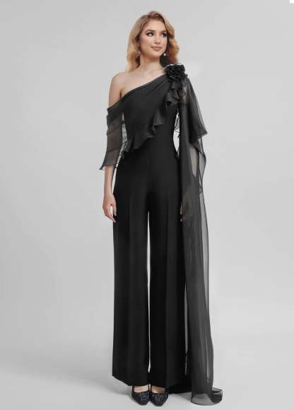 Chiffon One-Shoulder Jumpsuits with Half Sleeves for the Mother of the Bride-BMbridal