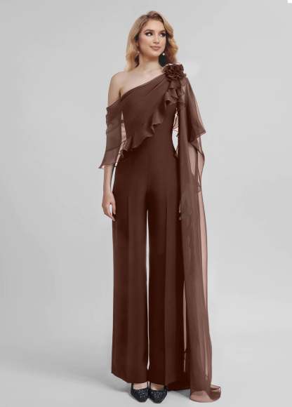 Chiffon One-Shoulder Jumpsuits with Half Sleeves for the Mother of the Bride-BMbridal