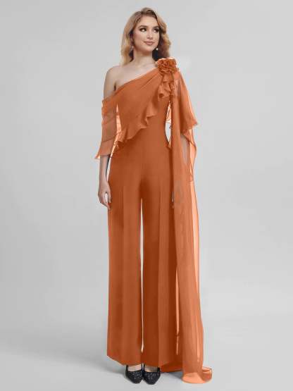 Chiffon One-Shoulder Jumpsuits with Half Sleeves for the Mother of the Bride-BMbridal