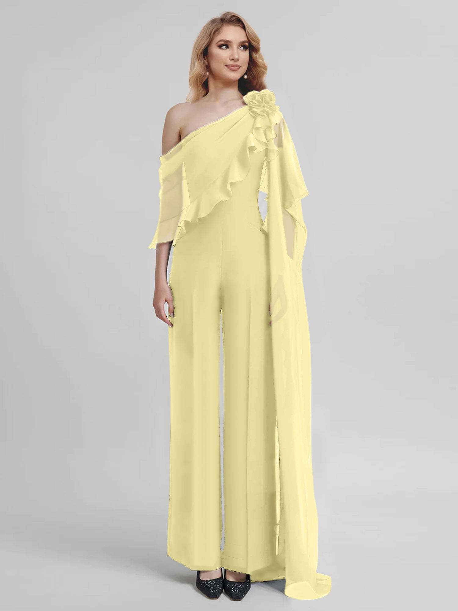 Chiffon One-Shoulder Jumpsuits with Half Sleeves for the Mother of the Bride-BMbridal