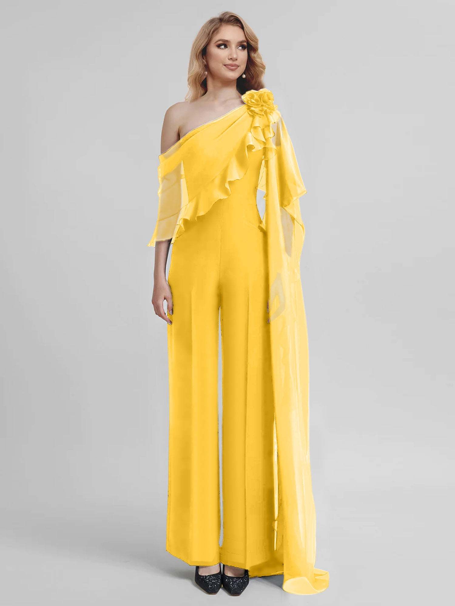 Chiffon One-Shoulder Jumpsuits with Half Sleeves for the Mother of the Bride-BMbridal