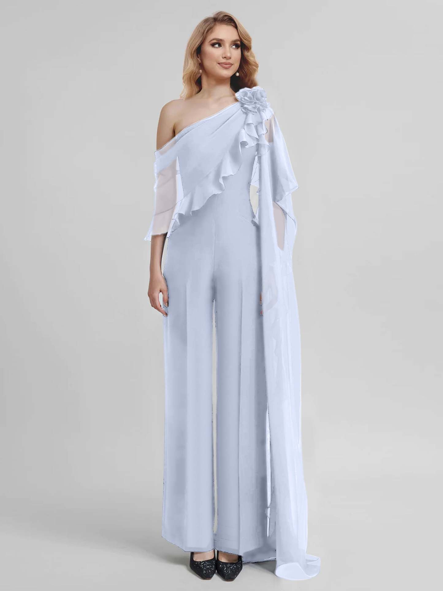 Chiffon One-Shoulder Jumpsuits with Half Sleeves for the Mother of the Bride-BMbridal