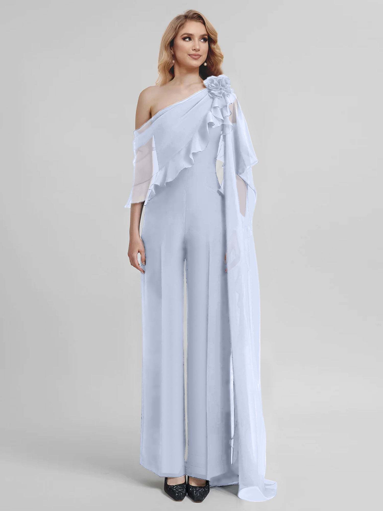 Chiffon One-Shoulder Jumpsuits with Half Sleeves for the Mother of the Bride-BMbridal
