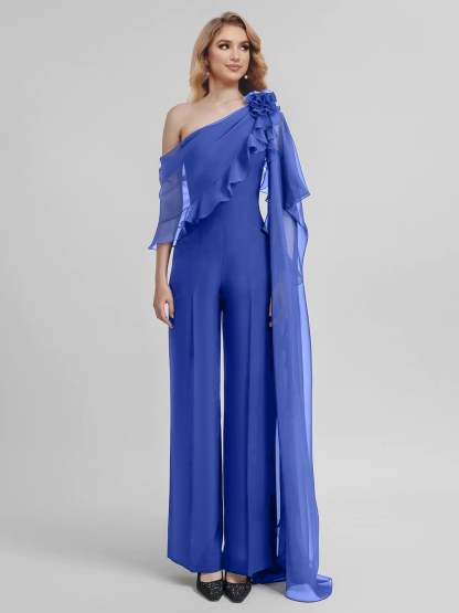 Chiffon One-Shoulder Jumpsuits with Half Sleeves for the Mother of the Bride-BMbridal
