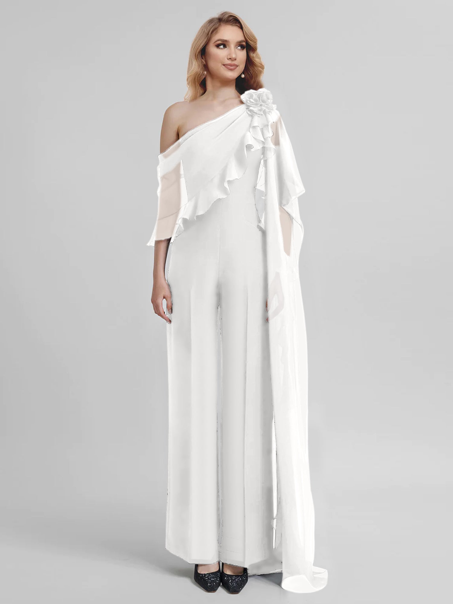 Chiffon One-Shoulder Jumpsuits with Half Sleeves for the Mother of the Bride-BMbridal