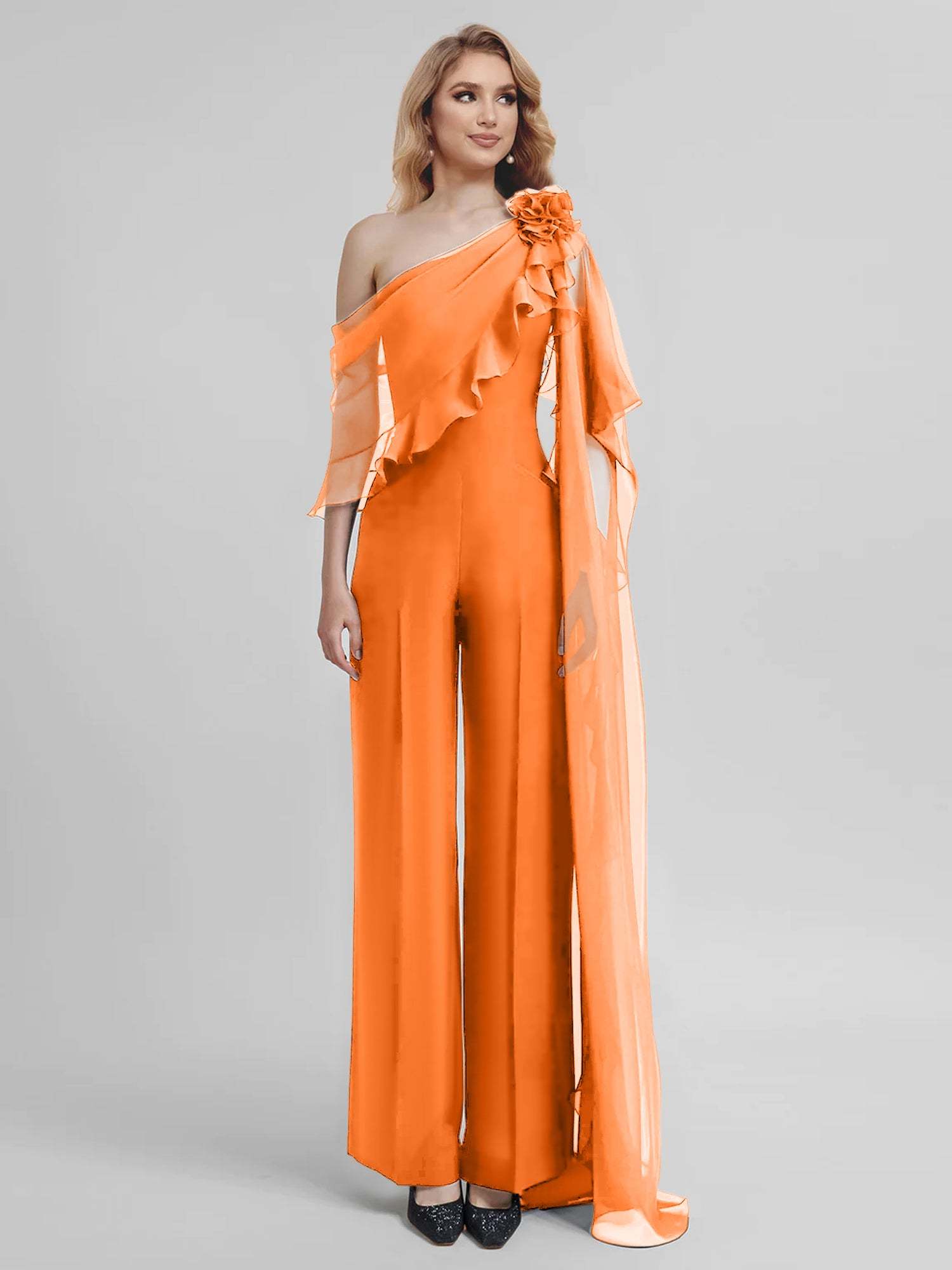 Chiffon One-Shoulder Jumpsuits with Half Sleeves for the Mother of the Bride-BMbridal
