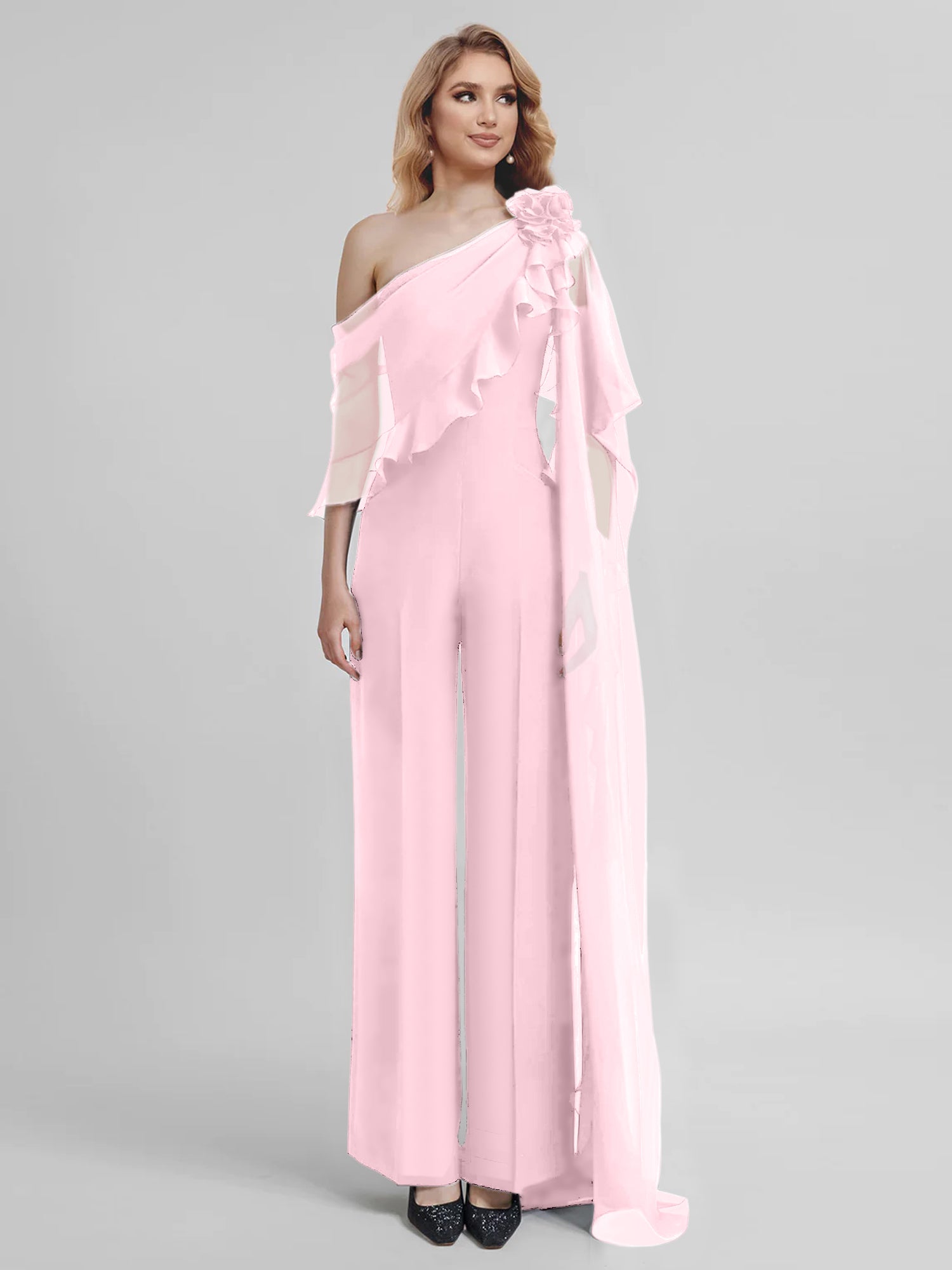 Chiffon One-Shoulder Jumpsuits with Half Sleeves for the Mother of the Bride-BMbridal