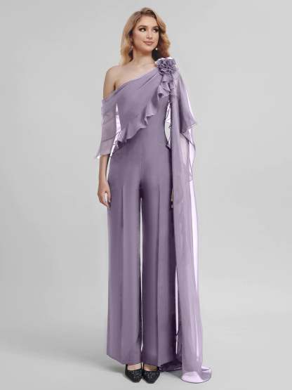 Chiffon One-Shoulder Jumpsuits with Half Sleeves for the Mother of the Bride-BMbridal
