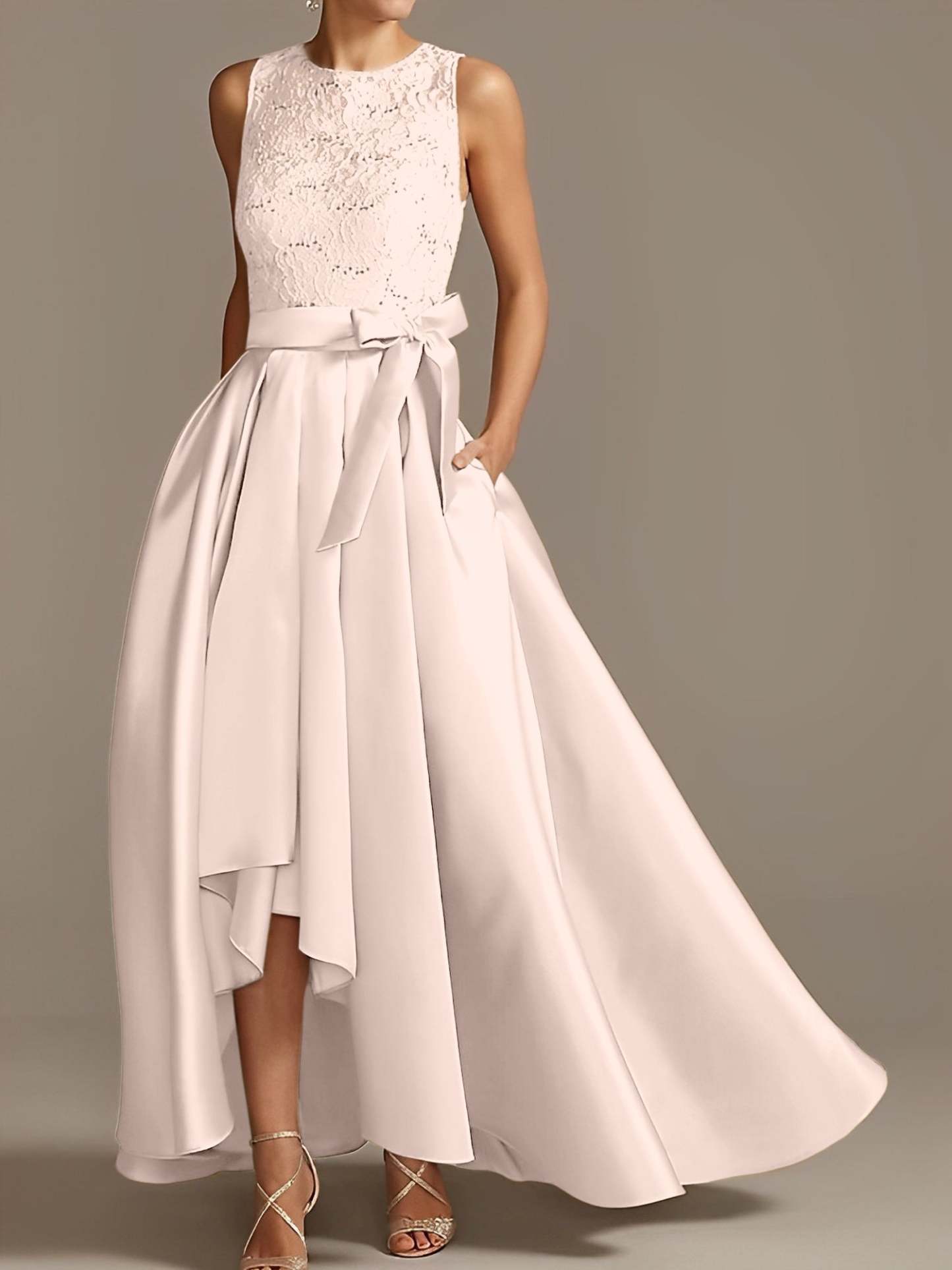 Asymmetrical Princess A-Line Sleeveless Mother Of The Bride Dress With Jewel Neck And Pleats-BMbridal