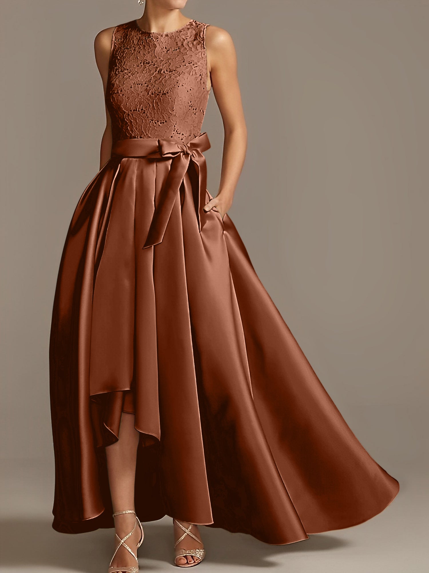 Asymmetrical Princess A-Line Sleeveless Mother Of The Bride Dress With Jewel Neck And Pleats-BMbridal