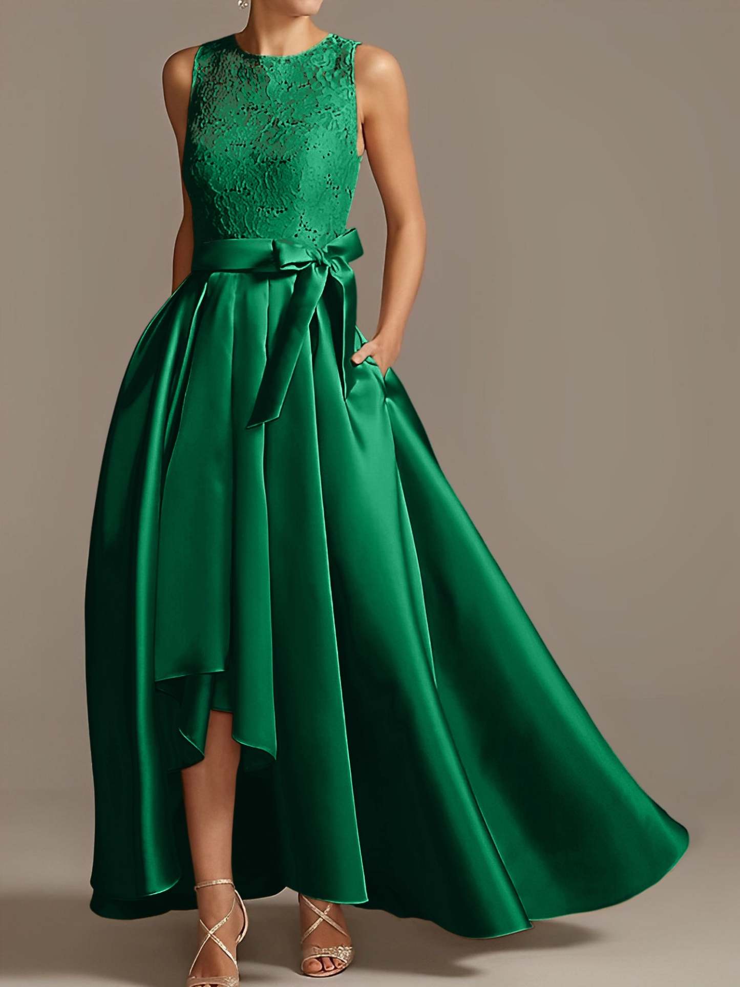 Asymmetrical Princess A-Line Sleeveless Mother Of The Bride Dress With Jewel Neck And Pleats-BMbridal