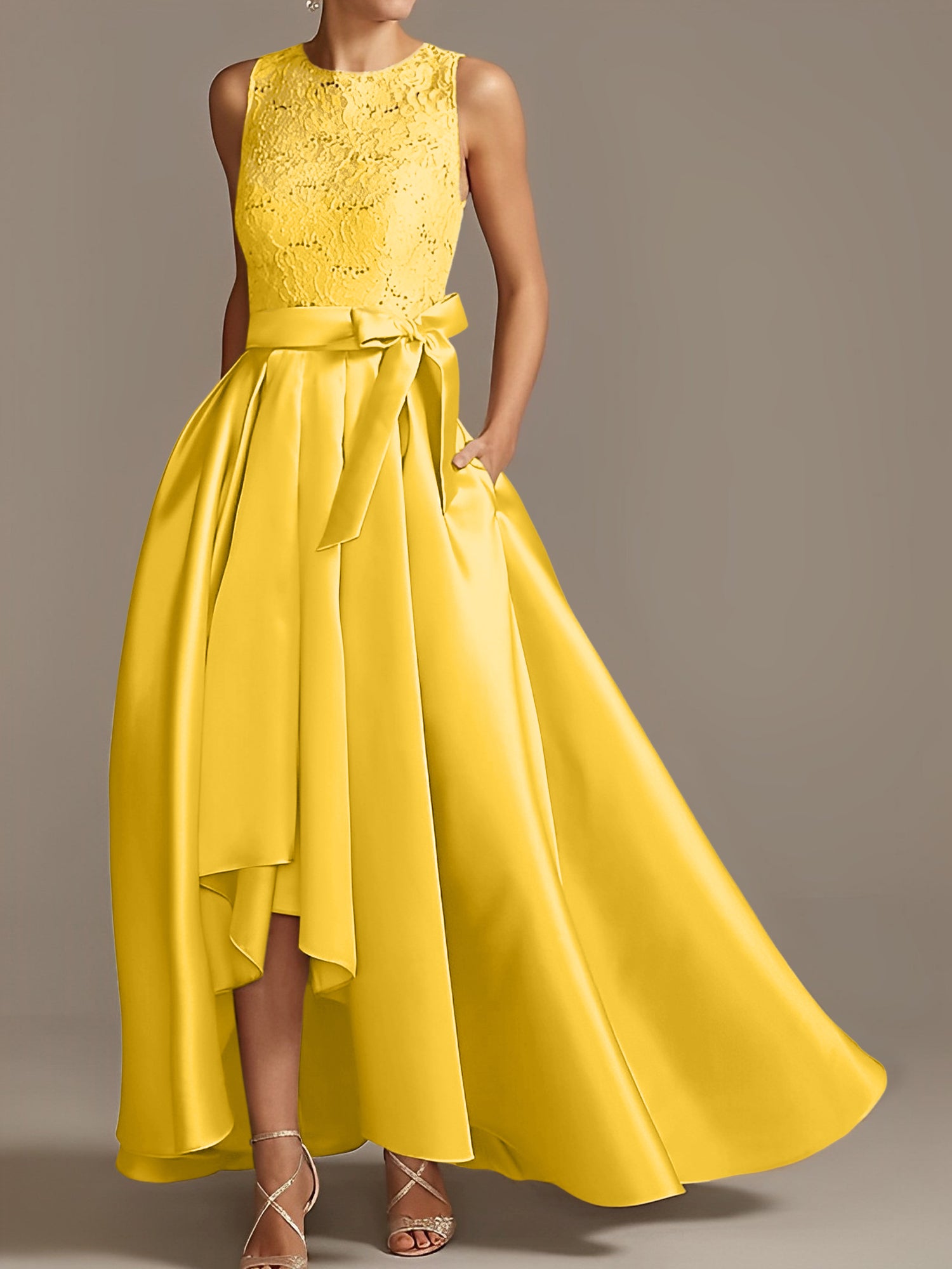 Asymmetrical Princess A-Line Sleeveless Mother Of The Bride Dress With Jewel Neck And Pleats-BMbridal