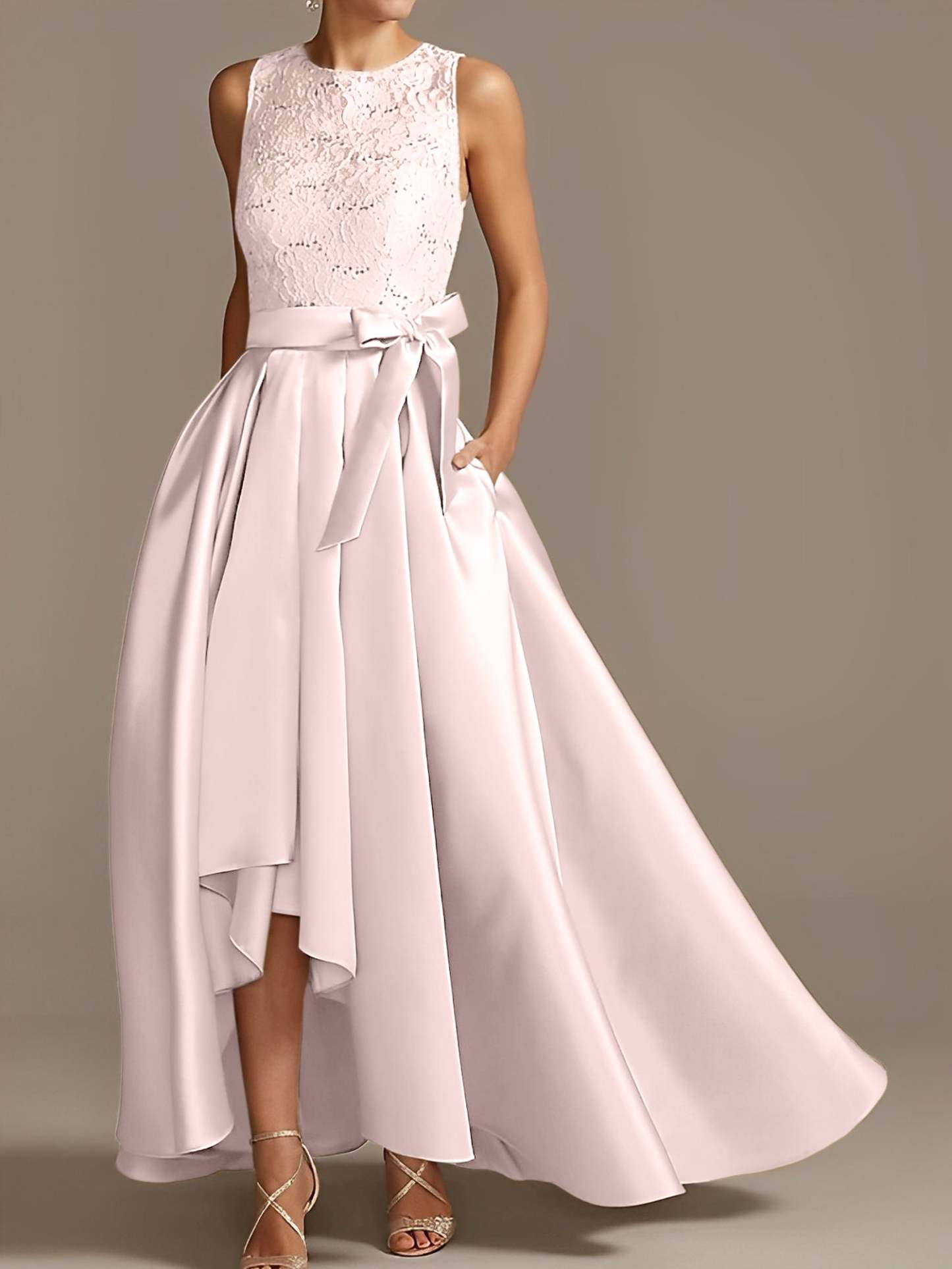 Asymmetrical Princess A-Line Sleeveless Mother Of The Bride Dress With Jewel Neck And Pleats-BMbridal