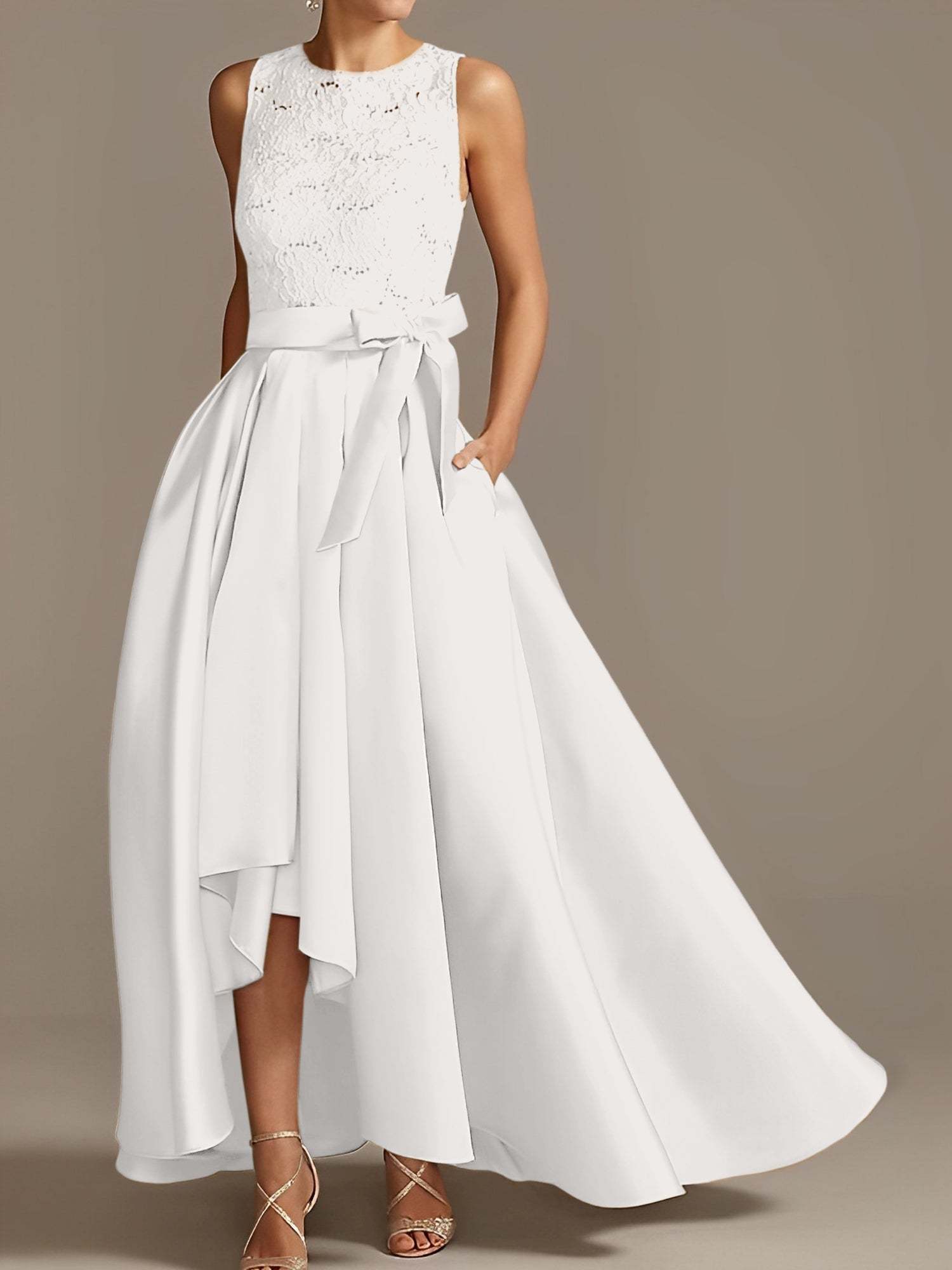 Asymmetrical Princess A-Line Sleeveless Mother Of The Bride Dress With Jewel Neck And Pleats-BMbridal