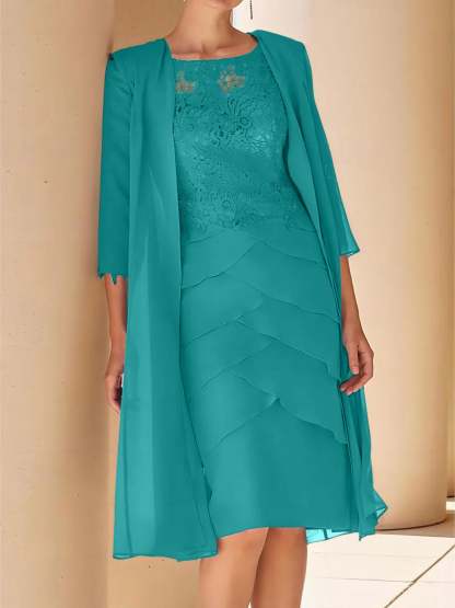 Short Sleeve Knee-Length Lace Sheath Dress for the Mother of the Bride-BMbridal